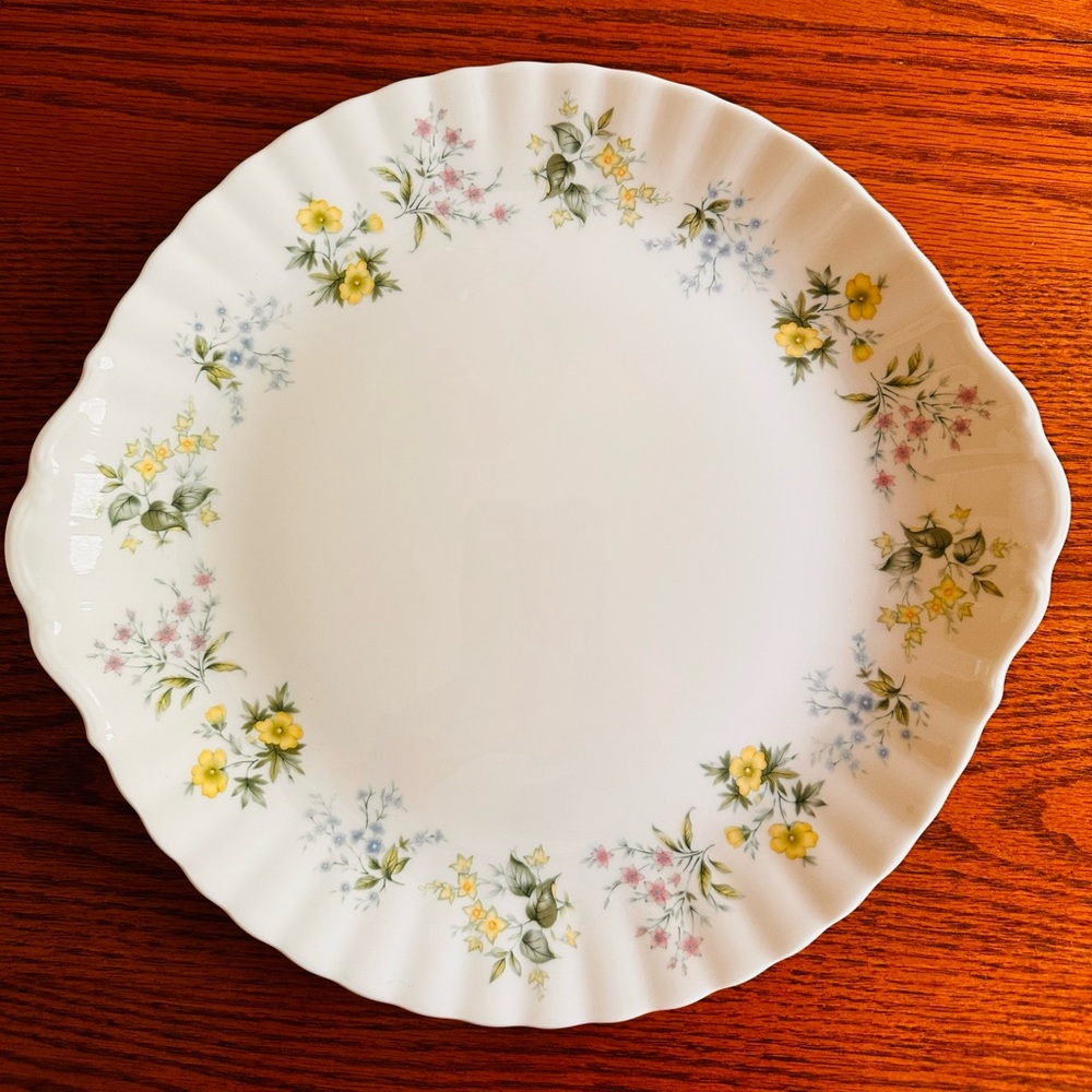 Minton Bone China Spring Valley 12-1/4” x 11 1/2”Handled Cake Plate